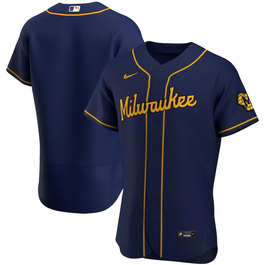 Mens Milwaukee Brewers Nike Navy Alternate Authentic Team Logo MLB Jerseys